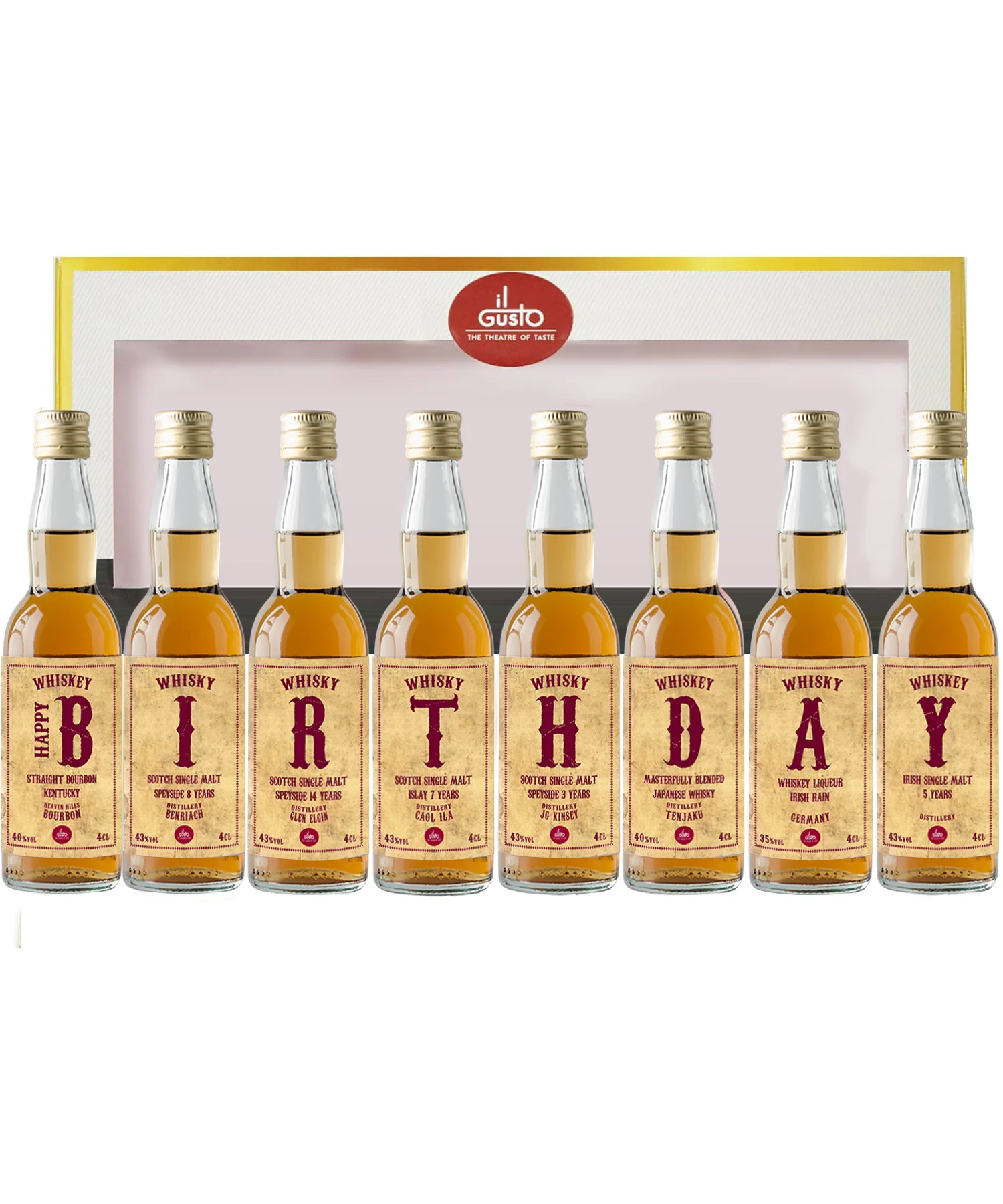 Birthday Gift Whisky Tasting Gift Set - UK - Ireland - USA & JAPAN - In Presentation Box - Pack of 8 - 46% - Image 3