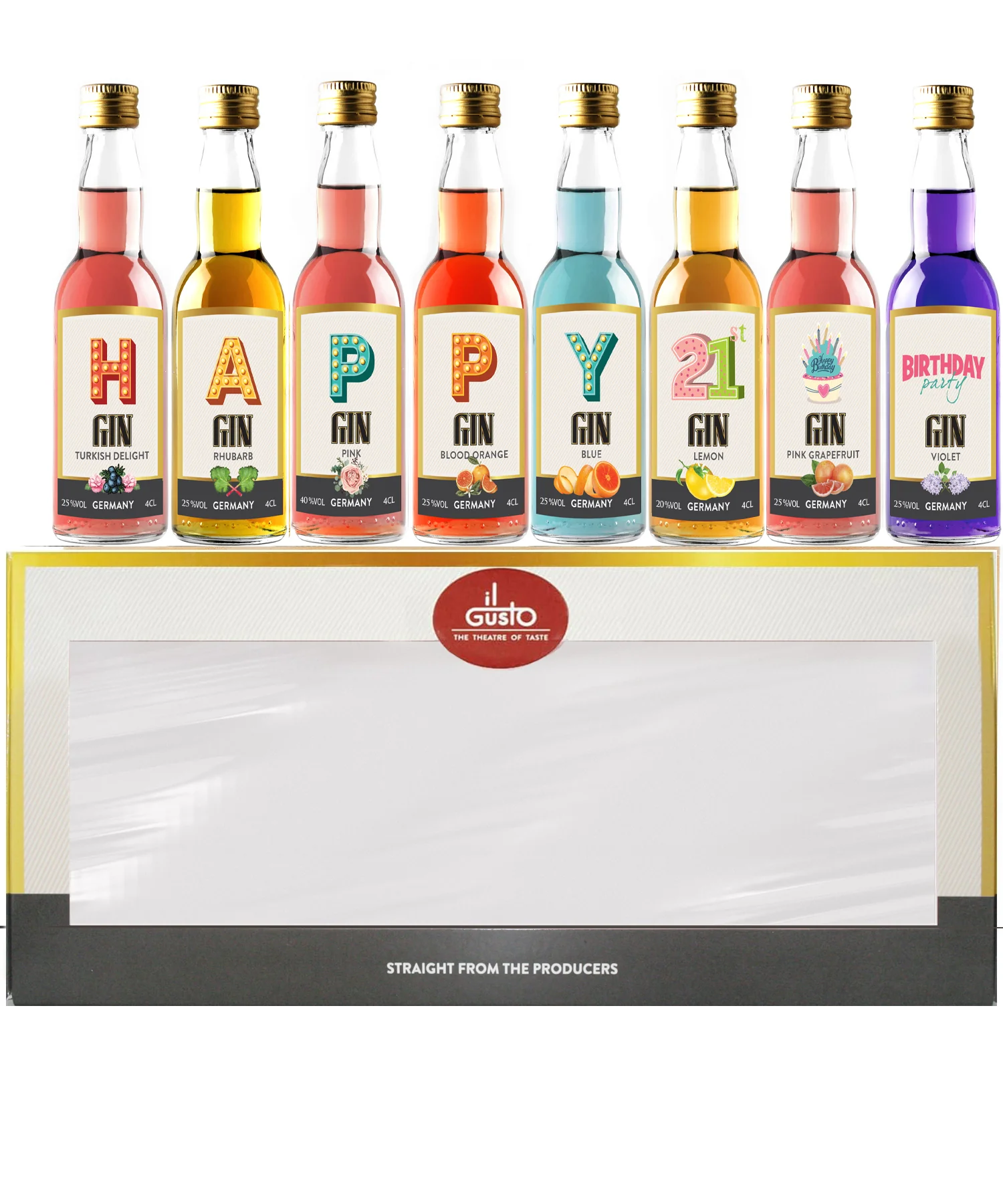 Happy 21st Birthday Gin Selection Gift Set - 8 Gin Flavour Varieties - (Pack of 8) - Image 3
