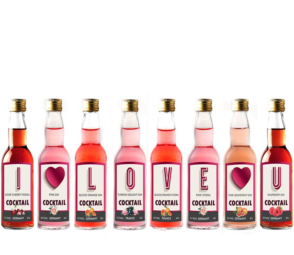 Premium Miniature Flavoured Cocktails Tasting Gift | I Love You Selection Box | 40ml Each (Pack of 8) - Image 3