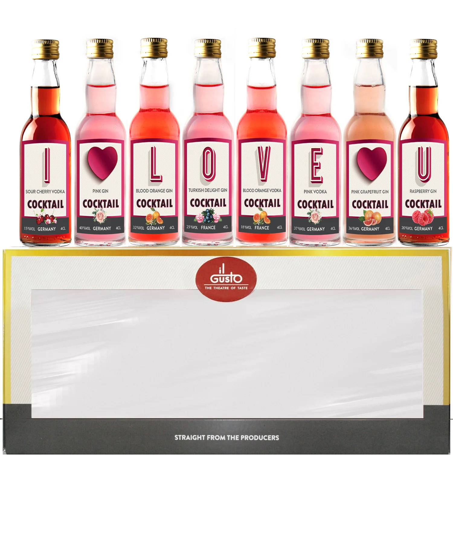 Premium Miniature Flavoured Cocktails Tasting Gift | I Love You Selection Box | 40ml Each (Pack of 8) - Image 4