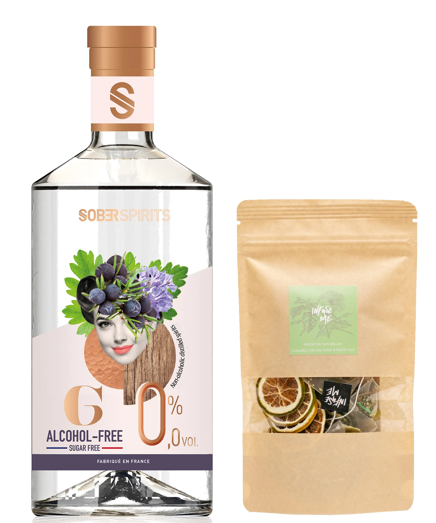 SOBER SPIRITS Non-Alcoholic 0.0% GIN (50cl) and INFUSE Pink Me Cocktail Mocktail Infusion Bags with Garnish - Image 3