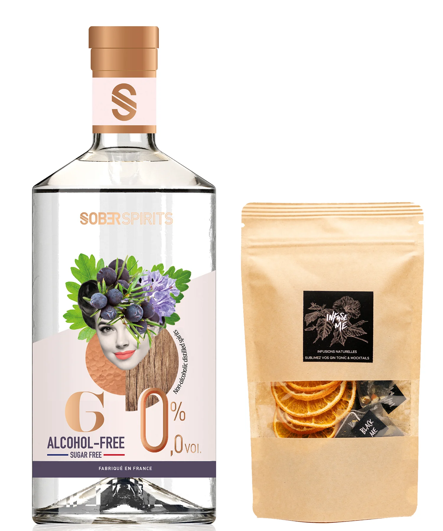 SOBER SPIRITS Non-Alcoholic 0.0% GIN (50cl) and INFUSE Pink Me Cocktail Mocktail Infusion Bags with Garnish - Image 5