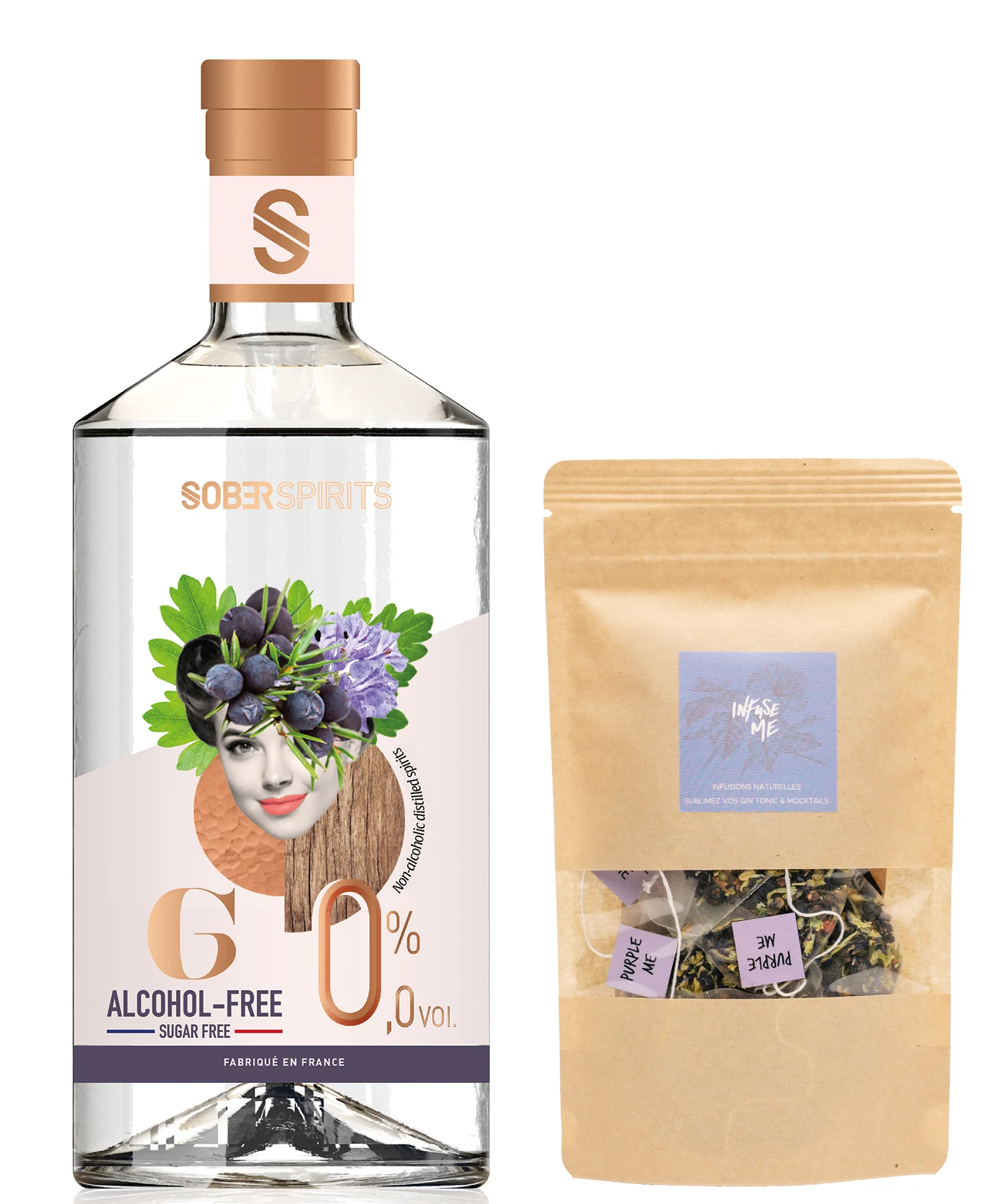 SOBER SPIRITS Non-Alcoholic 0.0% GIN (50cl) and INFUSE Pink Me Cocktail Mocktail Infusion Bags with Garnish - Image 6
